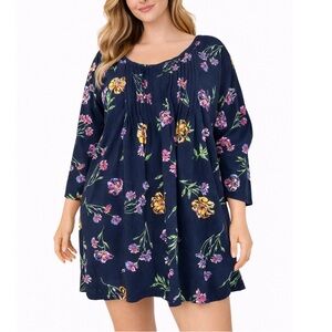 Women Within top blouse 4XL Navy blue floral print 3/4 sleeve cotton blend